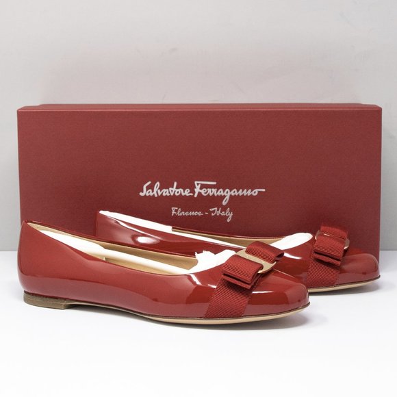 Salvatore Ferragamo Shoes - Salvatore Ferragamo Varina Red Patent Flats Size 5.5 B
